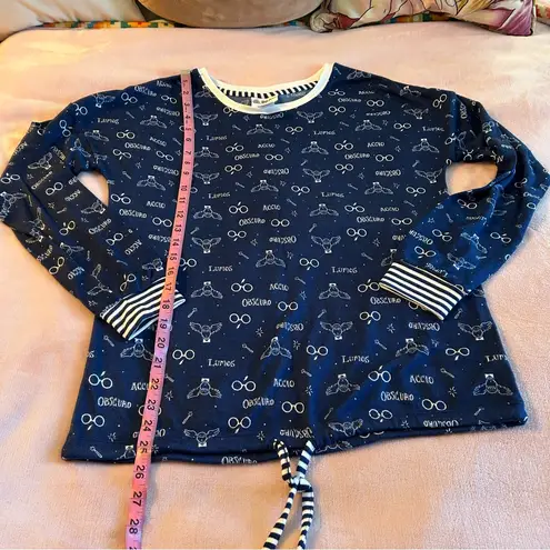 Harry Potter Wizarding World 2 piece pajama set blue with owls glasses spells S