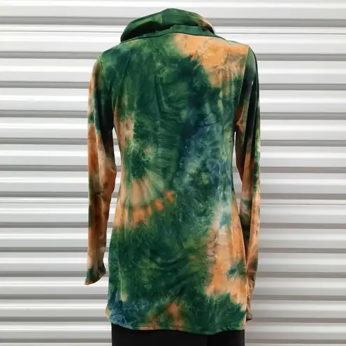 Forgotten Grace Sweater Womens XS Green Gold Tie Dye Oversized Cowl Neck Casual