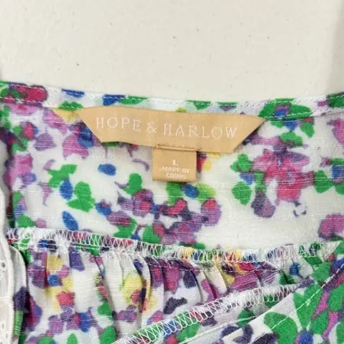 Hope & Harlow Floral Print Square Neck Long Sleeve Blouse Top L White Size L