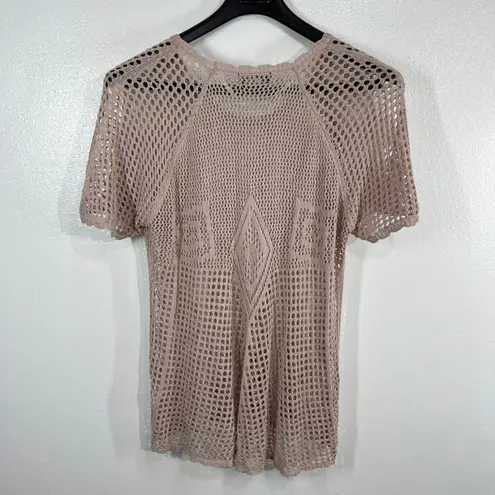 Bloomchic Crochet Knit Top Cover Up Short Sleeve Open Weave Blush Pink Size 10
