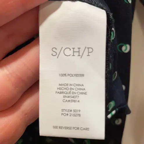 CAbi  5019 Navy, Green & White Martini Blouse