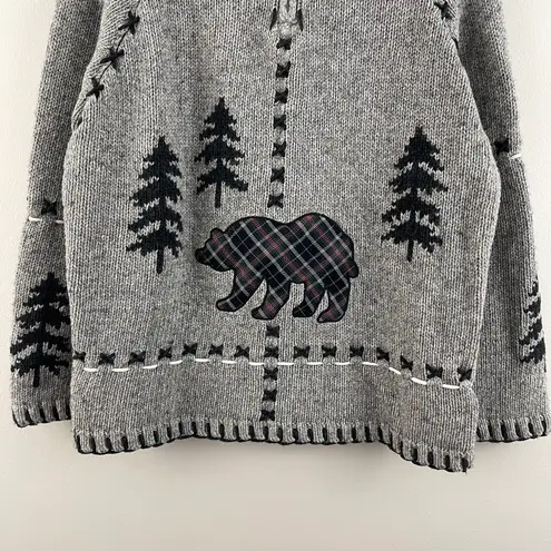 Coldwater Creek Vintage Light Grey Knit Bear Cozy Cabin Stitch Mock Neck Sweater