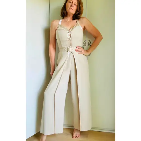 Vintage 90s Beige Nude Formal Jumpsuit Size 6 | Elegant Cocktail Evening