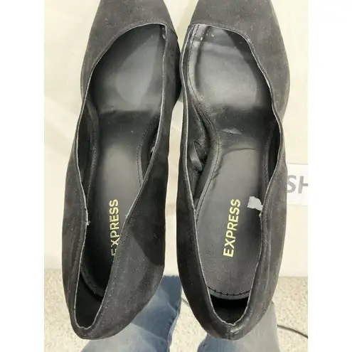 Womans Express Slip On Black Faux Suede High Heel Pump Size 10