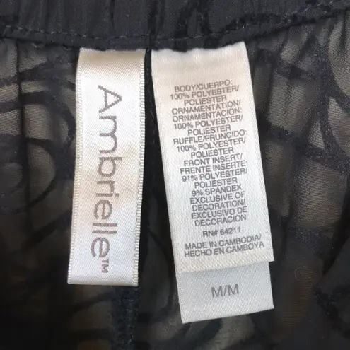 Ambrielle Women’s Babydoll Floral Velvet Black Sheer Body Intimate Tank Slip Size M