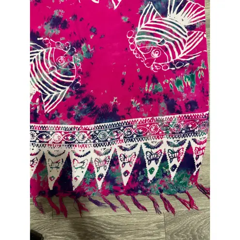 Pink Tie Dye Sarong Beach Wrap Cover Up Swimsuit Tropical Fish Print 65x47 in Size undefined