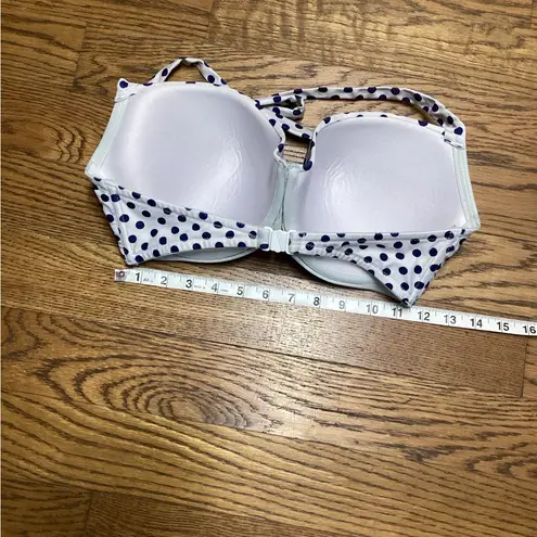 Wolf & Whistle halter bikini top. Navy on white polka dots. 36F Blue Size undefined