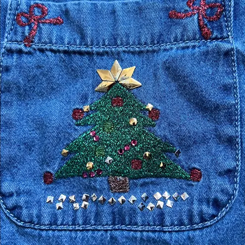 Vintage 90s Bobbie Brooks Denim Christmas Button Down Top Size 14W