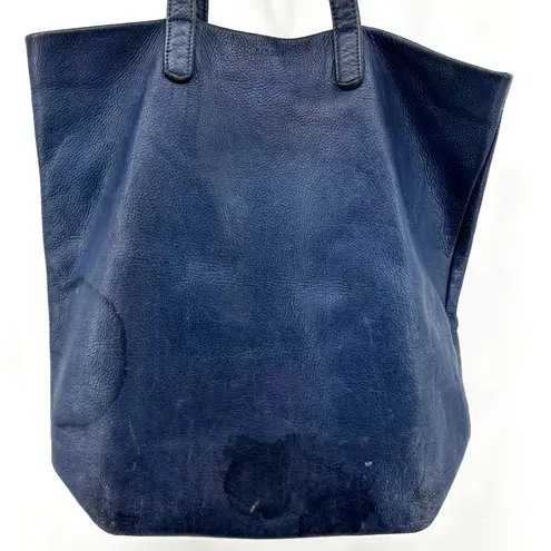 Baggu Tote Milled Leather Bag Handbag Natural Interior Pocket Navy Nubuck Blue