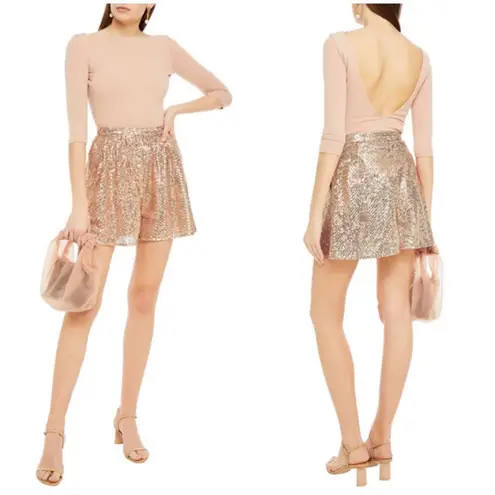 Maje 💕💕 Paillette Pleated Sequined Tulle Shorts High Rise ~ Metal Pink 34 NWT