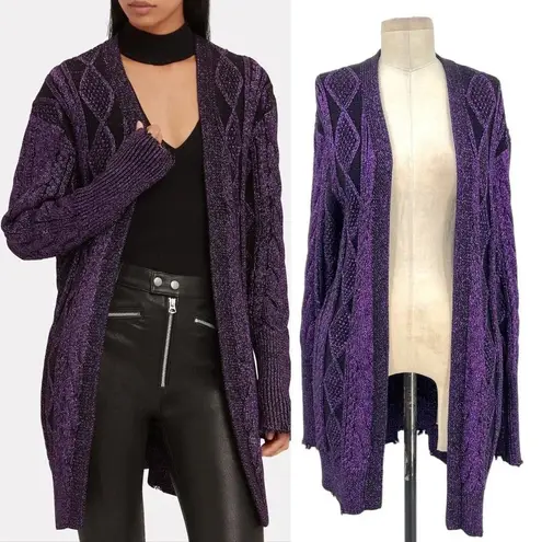 RtA Iris Purple Metallic Cable Knit Open Front Cardigan Sweater Size Small