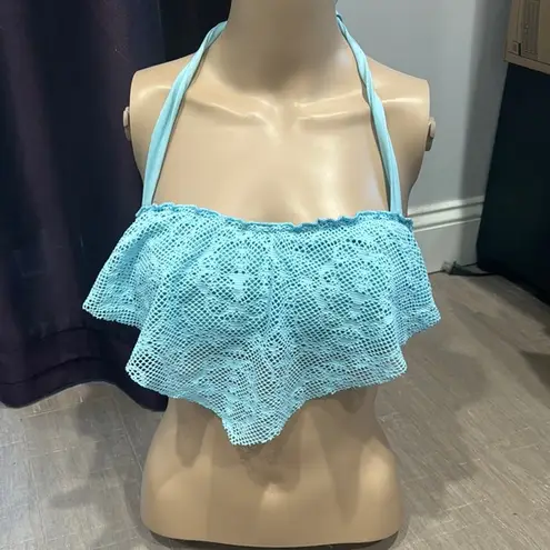 Mossimo Women's Light Blue Crotchet Halter Tie Swim Bikini Top Sz M Size M