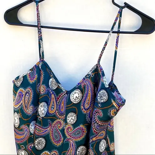 Violets & Roses vintage Womens large sleeveless green paisley clock print dress