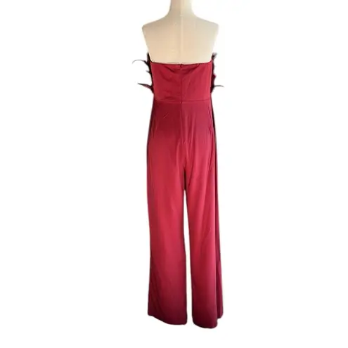 Unbranded Cranberry Strapless Jumpsuit With Feather Bodice Size L
