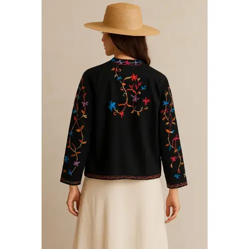 BFA Classics Floral Embroidered Jacket 1X | Boho Luxe Cottagecore Festival Layer Black