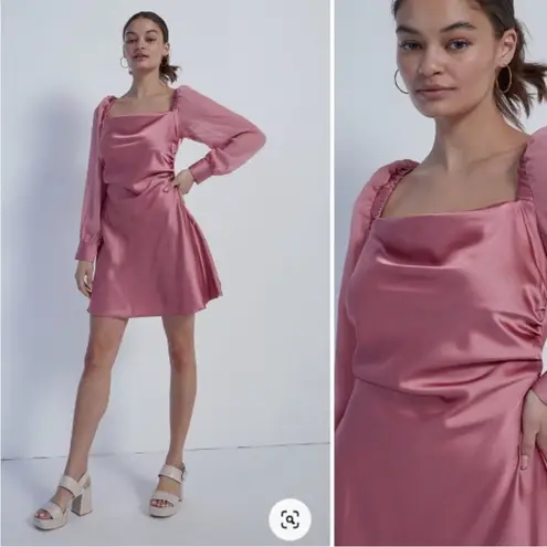 We Wore What • mini dress pink silky cowl neck chiffon puff sleeve sz 2