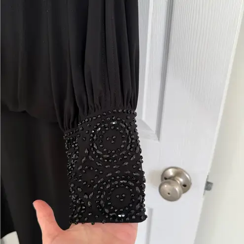 XScape Dress Size 16W Black Beaded Long Sleeve Formal Holiday Party