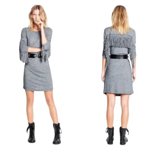 Zadig & Voltaire Winter Fringes Wool/Angora Blend Mini Dress in Grey