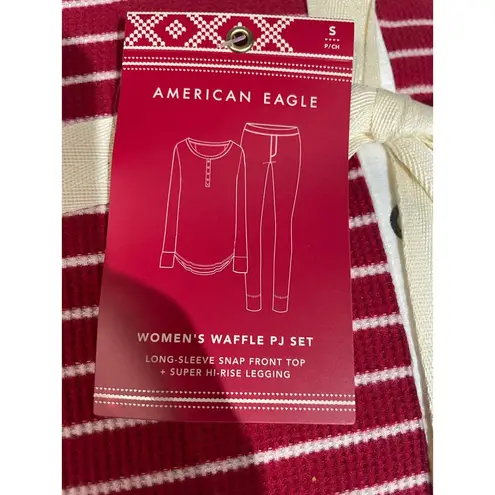 American Eagle  Red/White Stripe Waffle Stripe Pajama Set Womens Small NWT