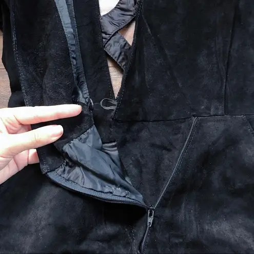 vintage • 1980s black suede leather dress sheath plunge neck criss cross open