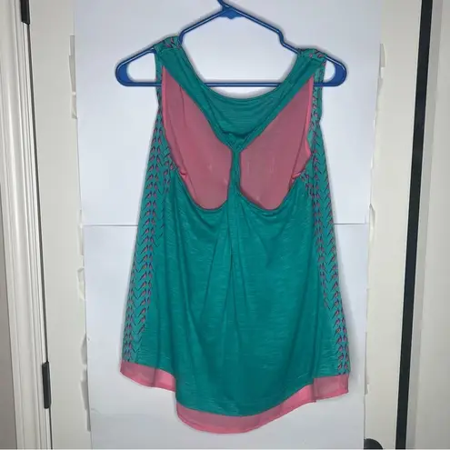 Lovemarks  tank top blouse shirt size Large Green Pink Birds semi-sheer