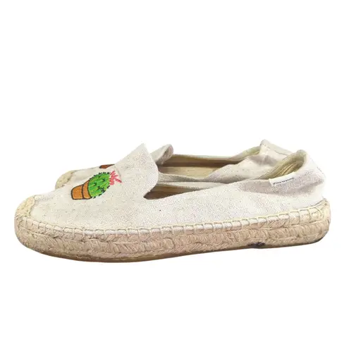 Soludos Women's Canvas Espadrille Flats Cactus Embroidery 8.5 Casual Southwest