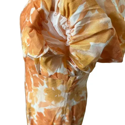 Significant Other Elena Midi Dress Back Cutout Puffed Sleeves Orange Womens Sz 8