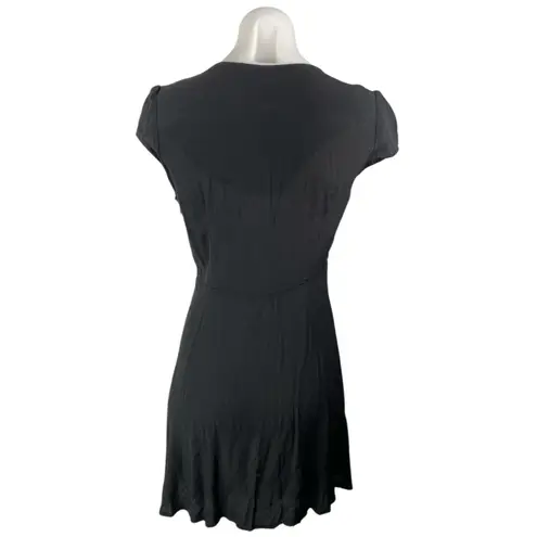 Gap  Black Button Down V Neck Short Cap Sleeves Mini A-Line Shirt Dress Size 4 - Image 2