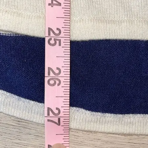 Two Bees Cashmere Womens Stripe Crew Neck Long Sleeve Sweater Cream Blue Medium