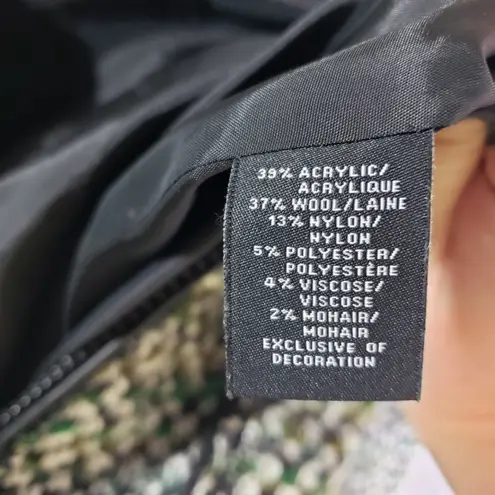 Lafayette 148 New York Size 10 Green Geometric Zip Front Fuzzy Tweed Blazer