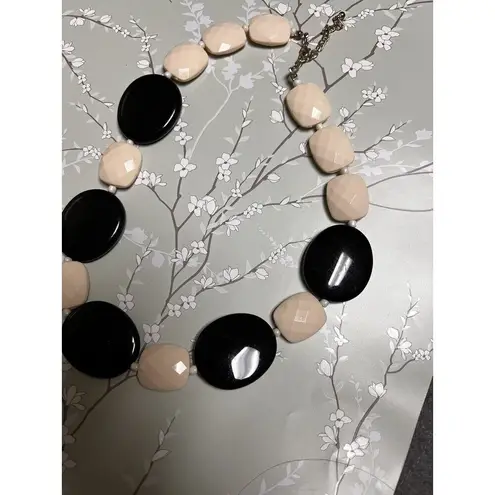 Black & Cream Acrylic Beaded Necklace W/ White Accents Fashion Jewelry BDT
