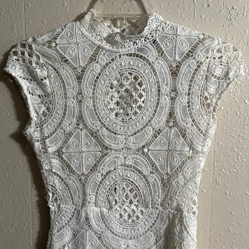 Hot Miami Styles Cream Mini Dress with Mock Neck and Flutter Sleeves