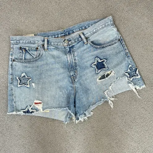 Polo Ralph Lauren Distressed Star Patch Crosby Denim Shorts Blue Size 32 Blue