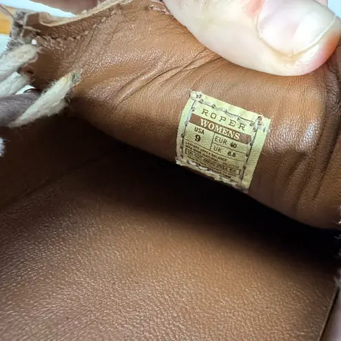 Roper Moccasins Women 9 Brown Lilly Cow Print Western Cowgirl Leather Shoes Prep