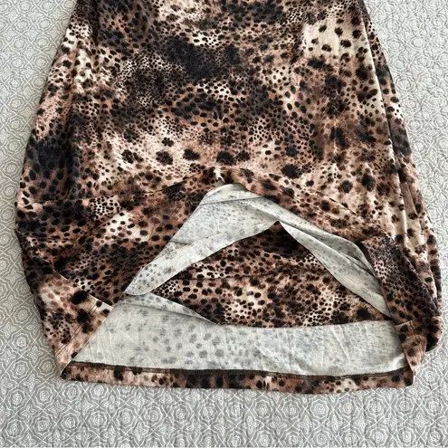 Velvet by Graham & Spencer Soft Leopard Print Stretch Dress Draped Neck Size L Brown Size L