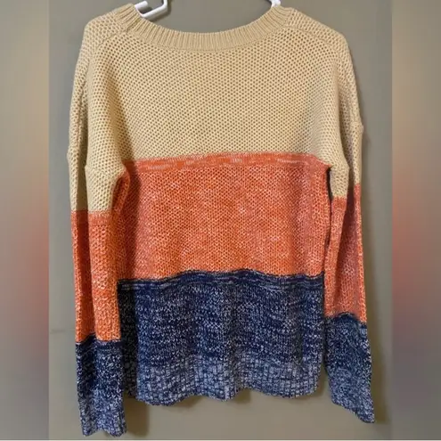 Stay Warm in Style Beige/Orange/Navy Knit Sweater Color Block Small NWT Orange
