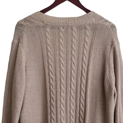 Croft & Barrow  Open Cardigan Women Sweater XL Tan Crochet Open Knit Neutral