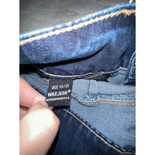 Wax Jean Butt I Love You Distressed Dark Wash Denim Jeans Size 13/31