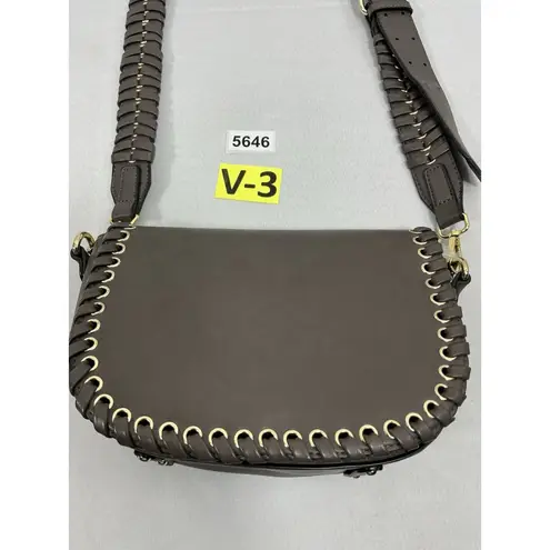 Taupe Cross Body Bag Snap Front Flap Braided Shoulder Straps Gold