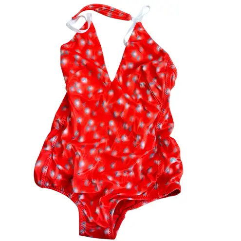 Malia Mills maillot one piece red floral white interchangeable straps NEW Size 2