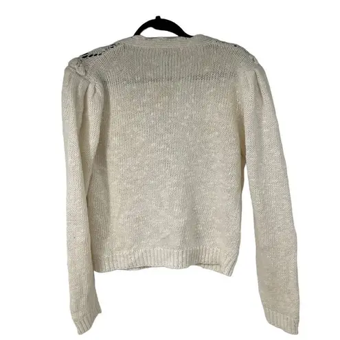 Vintage Off White Elegant Crochet Collar Coquette V Neck Cardigan Size M