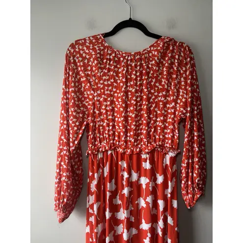 Diane Von Furstenberg  x Target V-Neck Boho Ginkgo Cherry Tomato Maxi Dress Sz XS