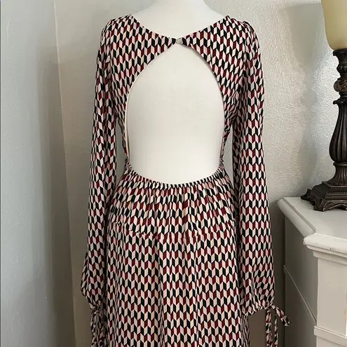 Mulla High Low Ruffle Cut Out Maxi Dress Red Black Geometric Size Medium