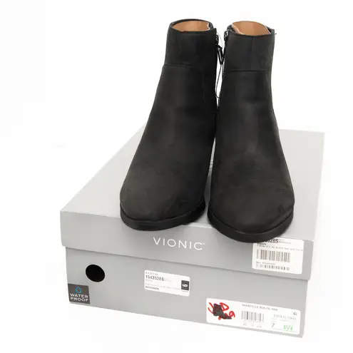 Vionic - Shantelle Black Waterproof Nubuck Leather Ankle Boots - Wide Width