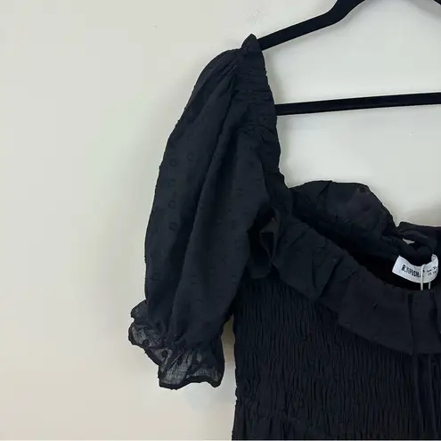 R.Yiposha Vintage Elastic Square Neck Ruffled Half Sleeve Flowy Maxi Dress XL Black