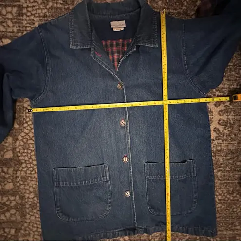 Monterey Bay Vintage Women’s M Blue Denim Plaid Flannel Lined Jean Chore Jacket Size M