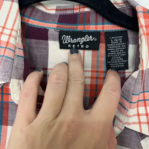 Wrangler  Retro Western Plaid Pearl Snap Button Up sz L - Image 7