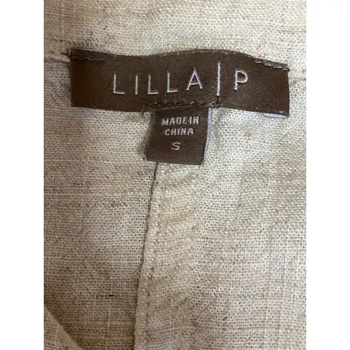 Lilla P Women Yellow Linen Short Sleeve V Neck Button Up Tie Hem Blouse Top Sz S