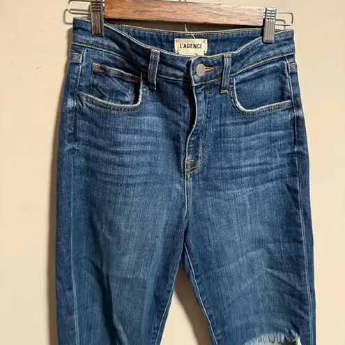 L'Agence Audrina Straight High Rise Denim Jeans Destroyed Ripped Knee- Size 26