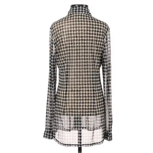 CAbi Nautical Sheer Blue Ivory Gingham Check Preppy Cottagecore Beach Cover Up Top XS